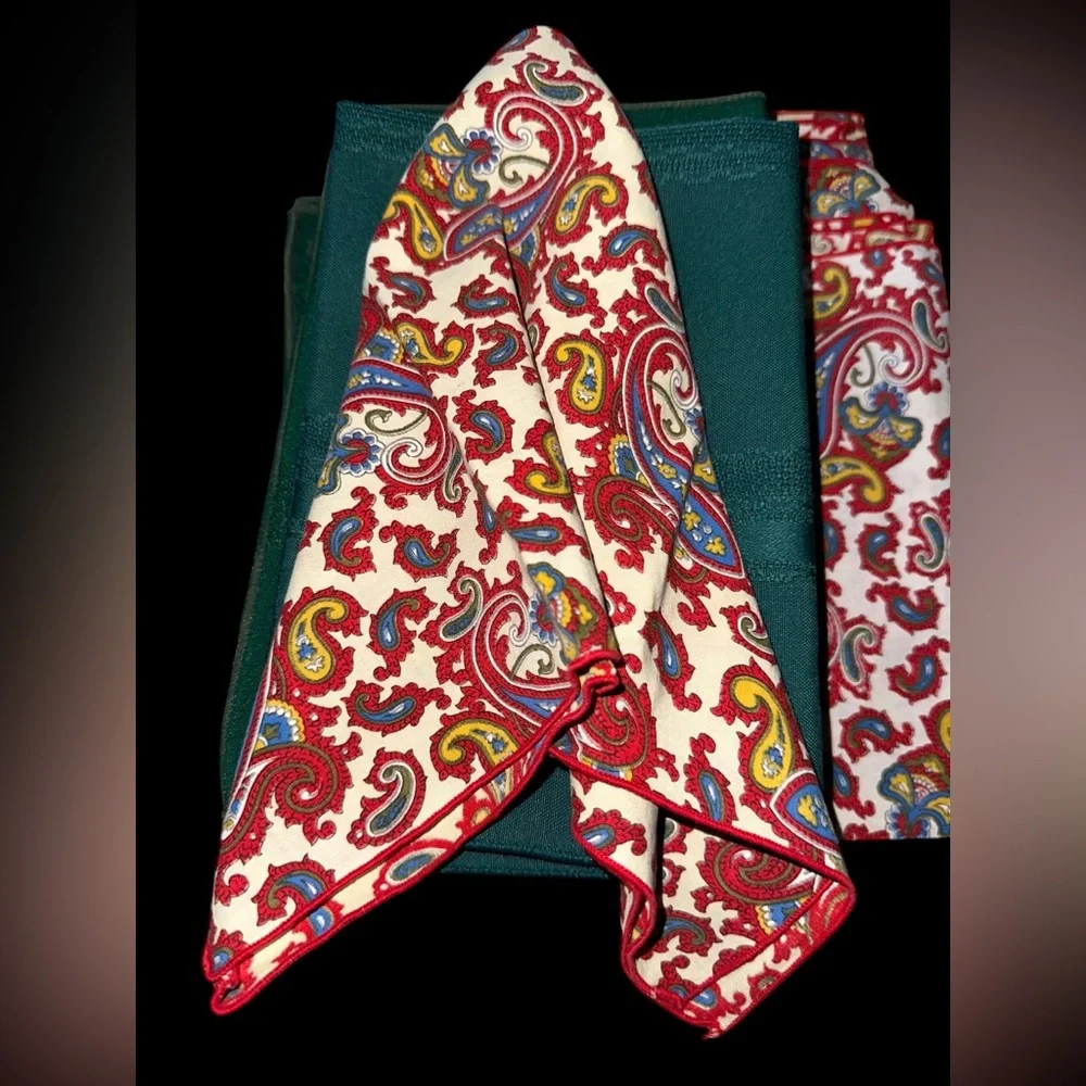 Paisley and Solid Green Napkins - 6 green and 5 paisley